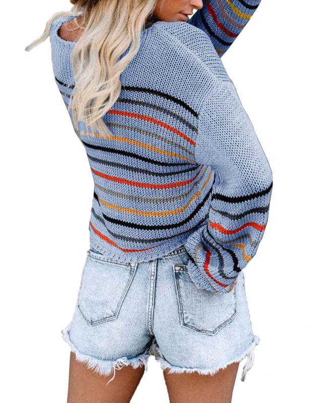 Damen lässiger Cropped Pullover mit trendigem Streifenmuster EB