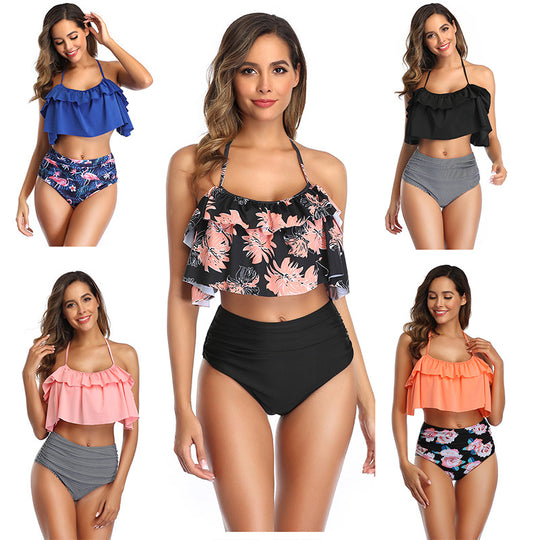 Damen Bikini-Set mit Rüschentop und hochgeschnittenem Höschen EB