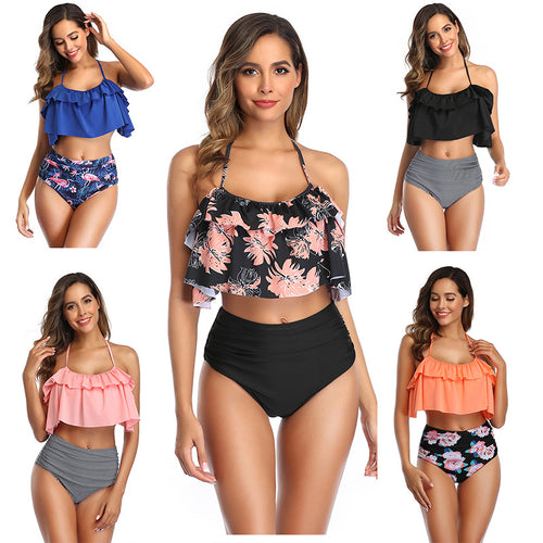 Damen Bikini-Set mit Rüschentop und hochgeschnittenem Höschen EB