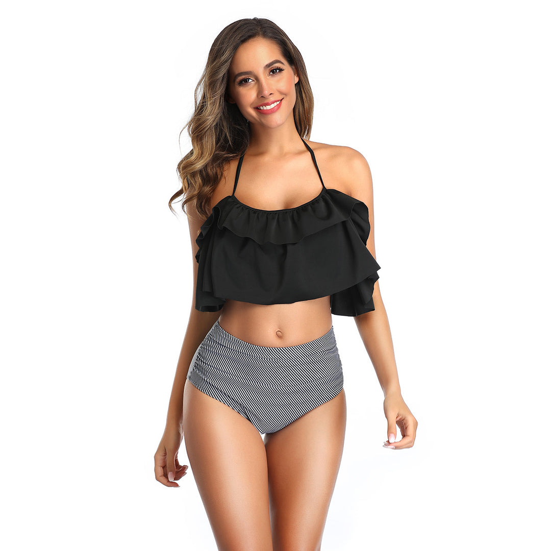Damen Bikini-Set mit Rüschentop und hochgeschnittenem Höschen EB