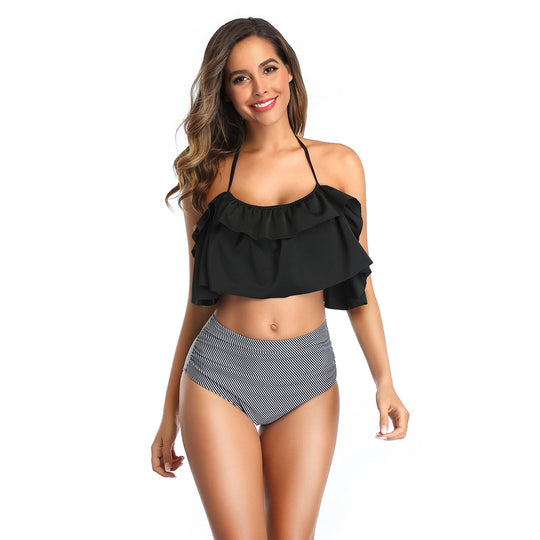 Damen Bikini-Set mit Rüschentop und hochgeschnittenem Höschen EB