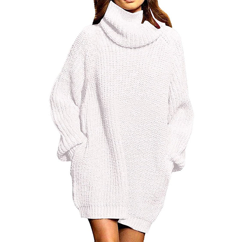 Damen Grobstrick Pulloverkleid mit hohem Kragen und lässigem Schnitt EB