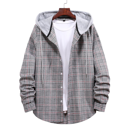 Herren Hemd mit integrierter Kapuze und modischem Karo-Design EB