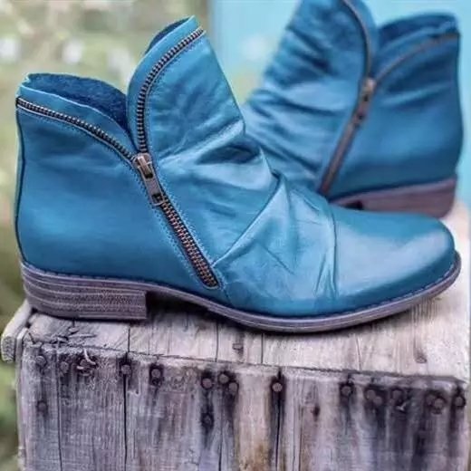 Damen nan knöchelhohe Stiefeletten aus weichem Leder mit seitlichem Reißverschluss und vintage Absatz EB