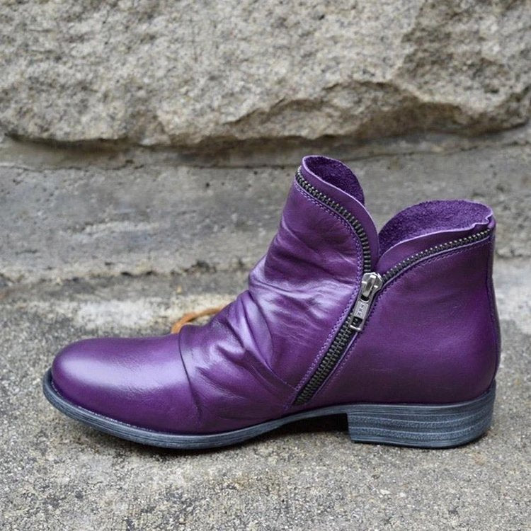 Damen nan knöchelhohe Stiefeletten aus weichem Leder mit seitlichem Reißverschluss und vintage Absatz EB