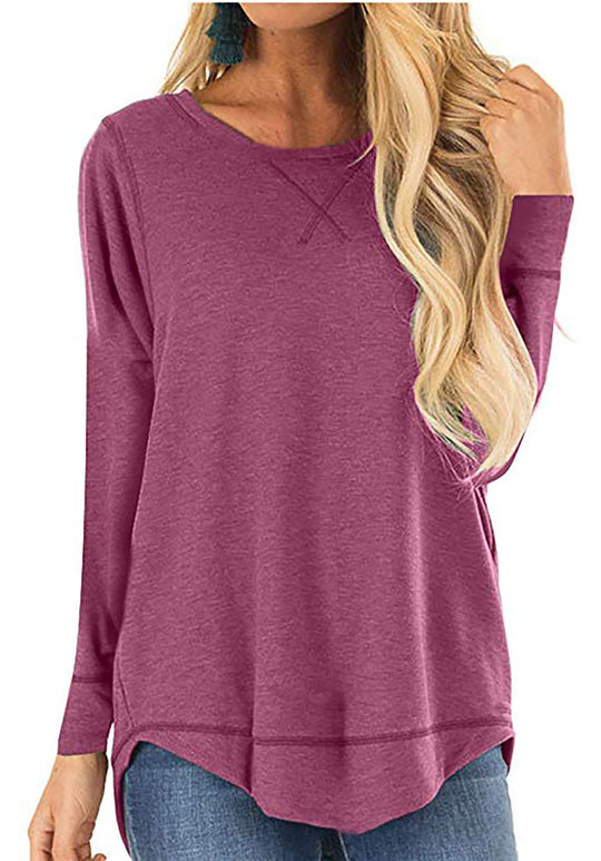 Damen lässiges Langarmshirt aus atmungsaktiver Baumwolle mit modischen Seitenschlitzen EB