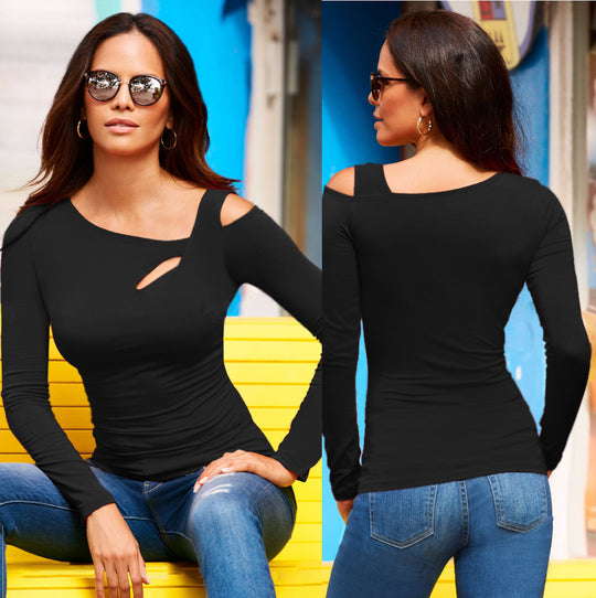 Damen Langarmshirt mit schulterfreien Details und modischem Cut-Out EB