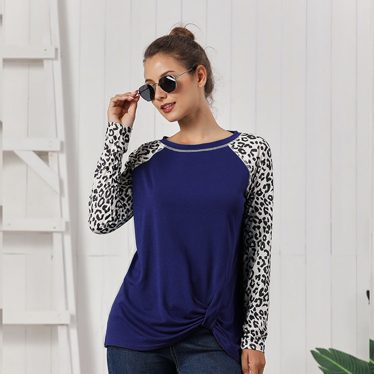 Damen lässiges Oberteil mit animalischem Muster und lässigem Knoten-Design EB