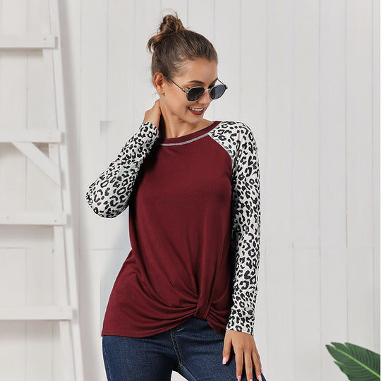 Damen lässiges Oberteil mit animalischem Muster und lässigem Knoten-Design EB