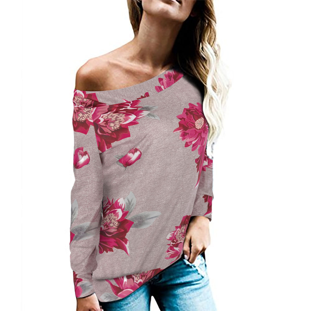 Damen Oversized Pullover mit animalischem Muster und offener Schulter EB