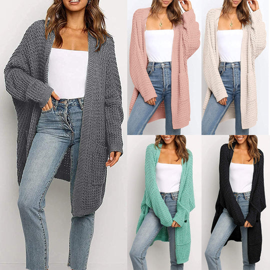 Damen Grobstrick Cardigan mit offenen Fronten und praktischen Taschen EB