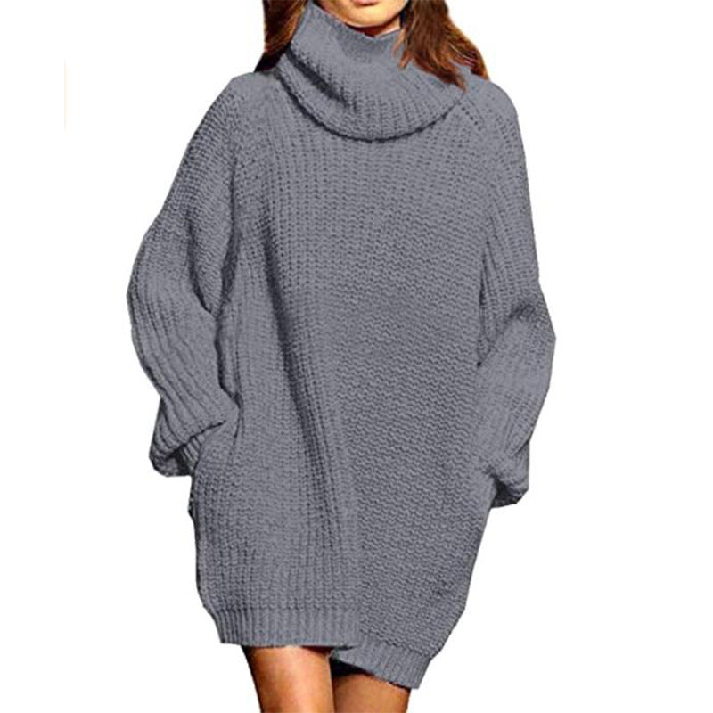 Damen Oversized Strickpullover mit hohem Kragen und weitem Schnitt EB