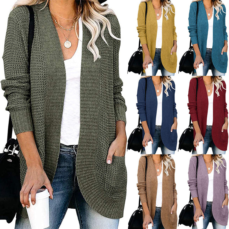 Damen Lässiger Strickcardigan mit offenen Fronten und praktischen Taschen EB