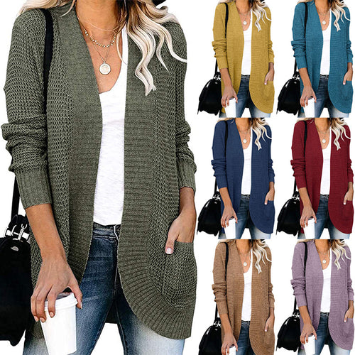 Damen Lässiger Strickcardigan mit offenen Fronten und praktischen Taschen EB