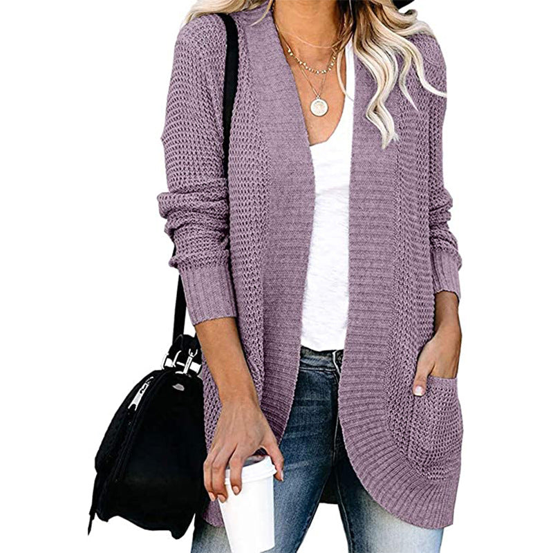 Damen Lässiger Strickcardigan mit offenen Fronten und praktischen Taschen EB