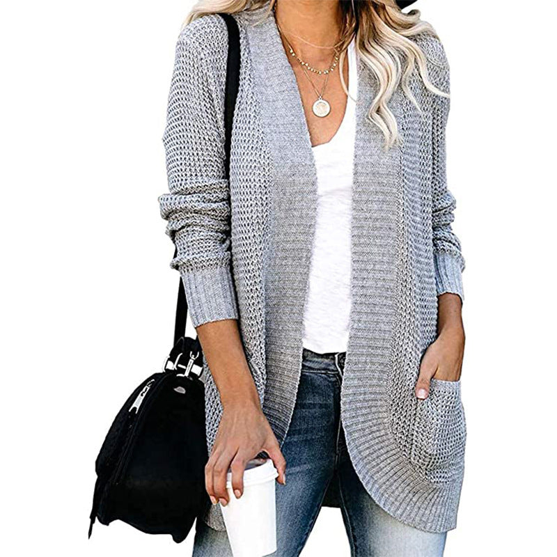 Damen Lässiger Strickcardigan mit offenen Fronten und praktischen Taschen EB