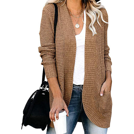 Damen lässiger Strickcardigan mit offenen Seiten und praktischen Taschen EB