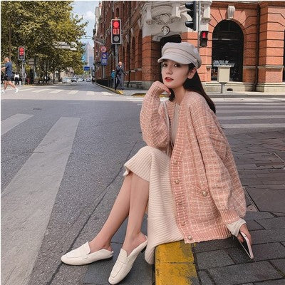 Damen Lässiger Strickcardigan im modernen Karomuster mit oversized Passform EB
