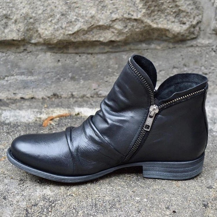 Damen nan knöchelhohe Stiefeletten aus weichem Leder mit seitlichem Reißverschluss und vintage Absatz EB