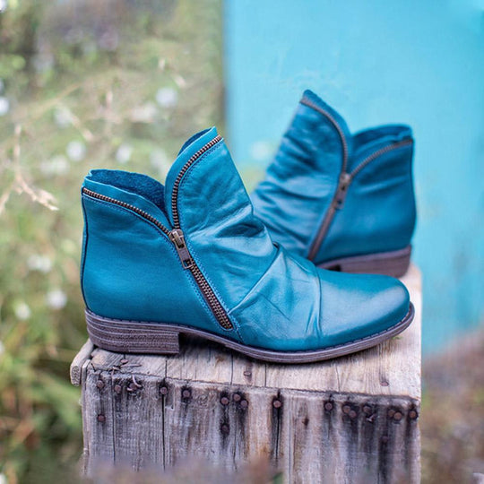 Damen nan knöchelhohe Stiefeletten aus weichem Leder mit seitlichem Reißverschluss und vintage Absatz EB