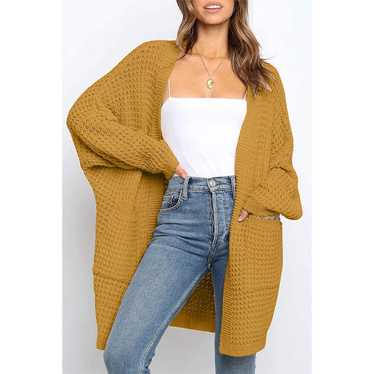 Damen Grobstrick Cardigan mit offenen Fronten und praktischen Taschen EB