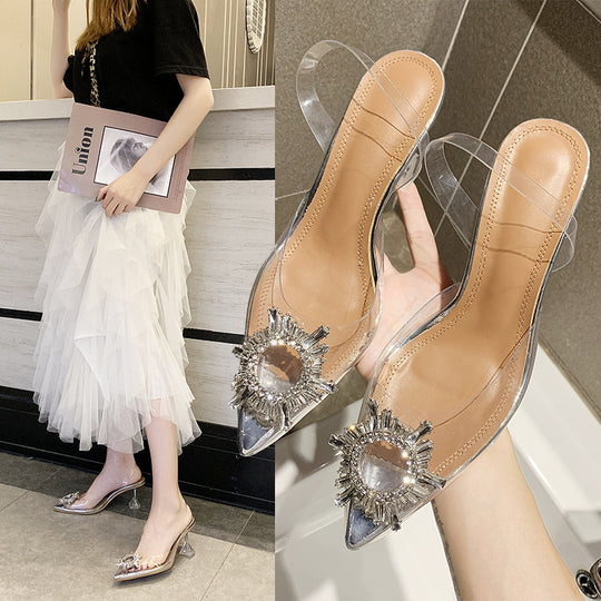 Damen elegante transparente High Heel Pantoletten EB
