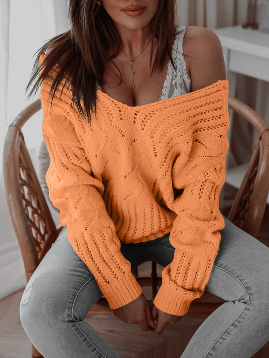 Damen modischer Strickpullover mit einzigartigem Lochdesign und weitem Schnitt EB