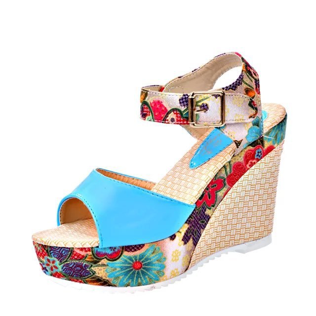 Damen Wedge-Sandalen mit floralem Design und komfortabler Schnalle EB