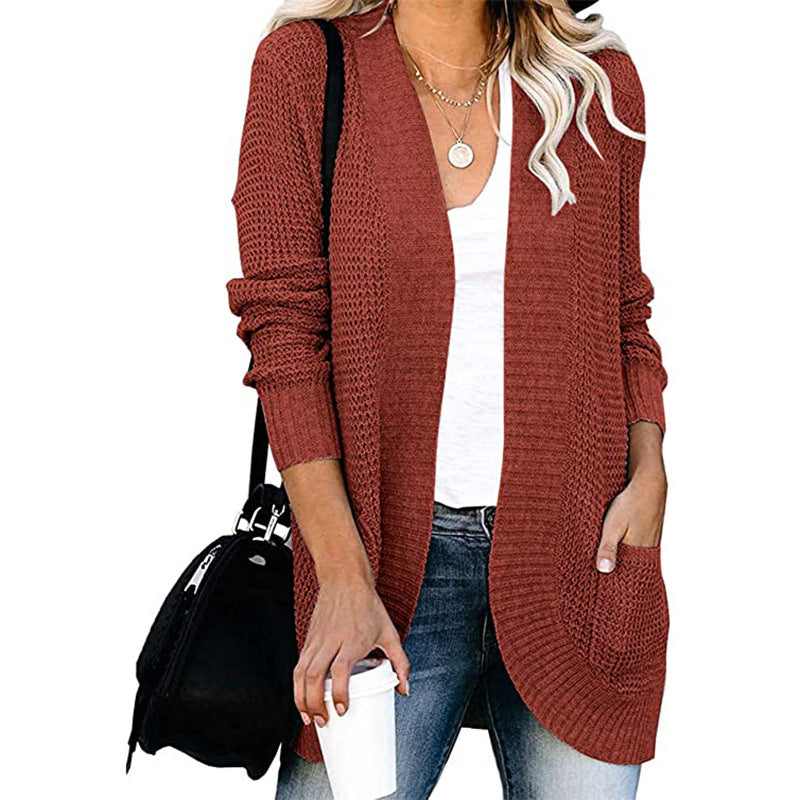 Damen Lässiger Strickcardigan mit offenen Fronten und praktischen Taschen EB