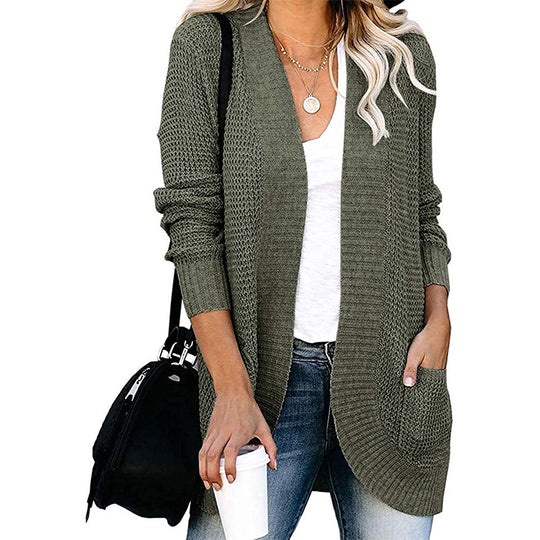 Damen lässiger Strickcardigan mit offenen Seiten und praktischen Taschen EB