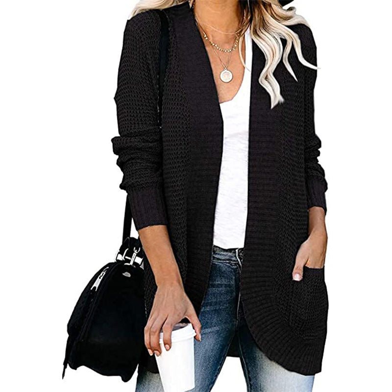 Damen lässiger Strickcardigan mit offenen Seiten und praktischen Taschen EB
