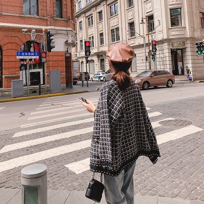 Damen Lässiger Strickcardigan im modernen Karomuster mit oversized Passform EB