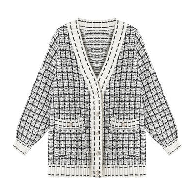 Damen Lässiger Strickcardigan im modernen Karomuster mit oversized Passform EB