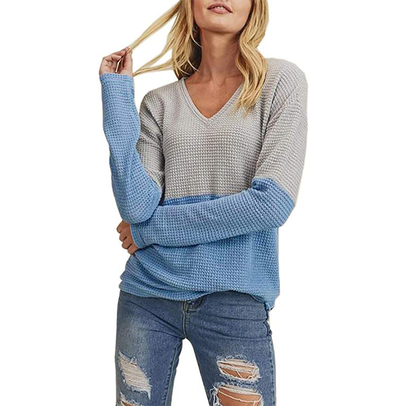 Damen lässiger Strickpullover mit modernem Farbverlauf und V-Ausschnitt EB
