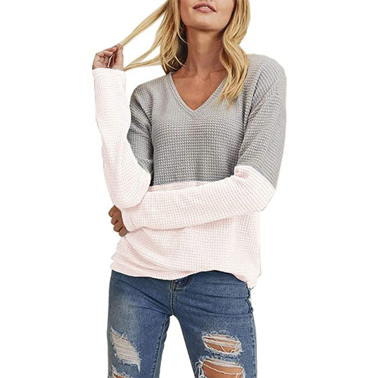 Damen lässiger Strickpullover mit modernem Farbverlauf und V-Ausschnitt EB