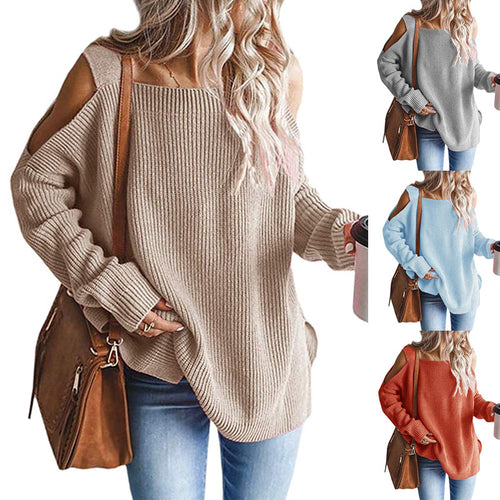 Damen schulterfreier Grobstrickpullover EB