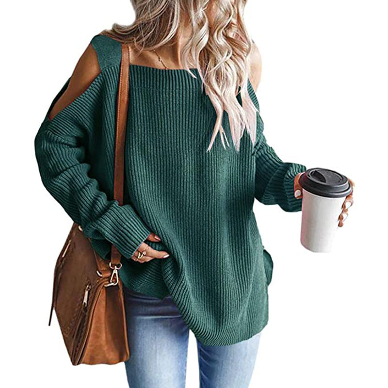 Damen lässiger Strickpullover mit schulterfreier Ausschnittführung EB