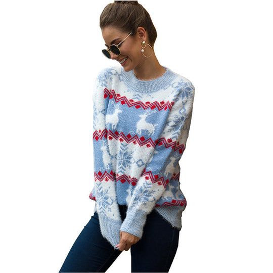 Damen Gemusterter Strickpullover mit weichem Fellgefühl EB