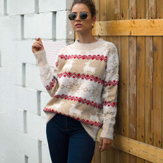 Damen Gemusterter Strickpullover mit weichem Fellgefühl EB