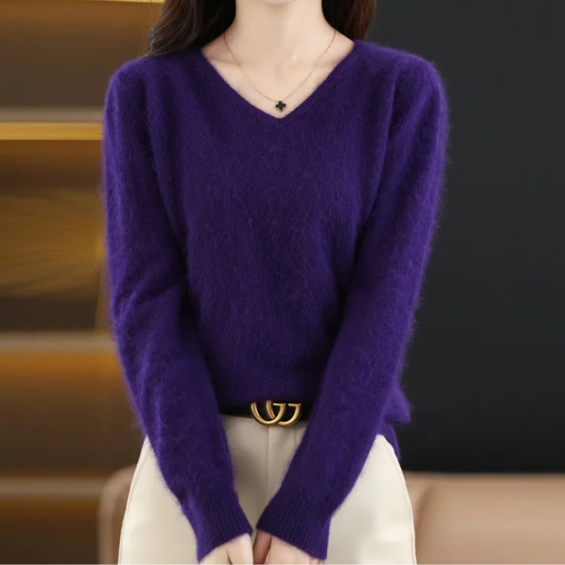 EB | Pullover Damen V-ausschnitt Leichter und Weicher Strickpullover