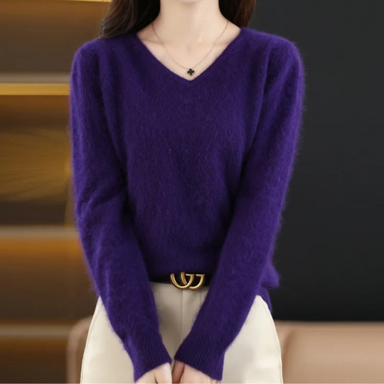 EB | Pullover Damen V-ausschnitt Leichter und Weicher Strickpullover