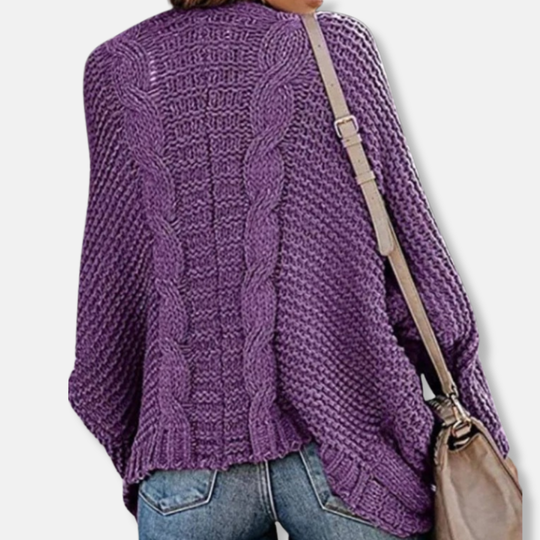 EB | Woll Übergroßer Cardigan Gerippter Offener Fronttaschen Cardigan