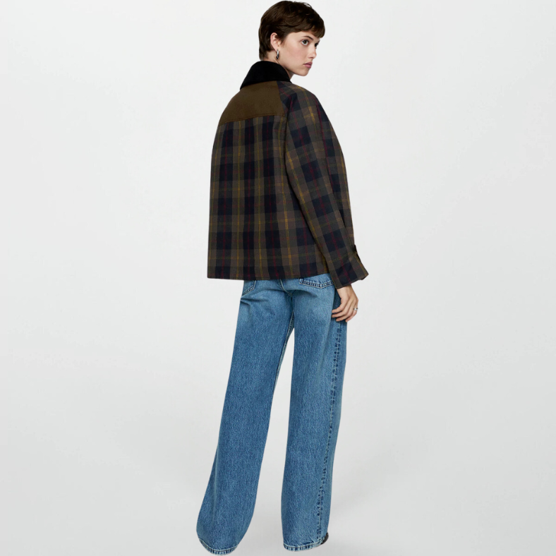 EB | Trendy Damen Karomuster Zip-Up Jacke