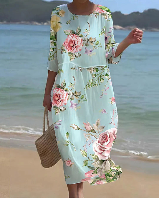 EB | Elegantes Floral Kleid, das den Bauch kaschiert
