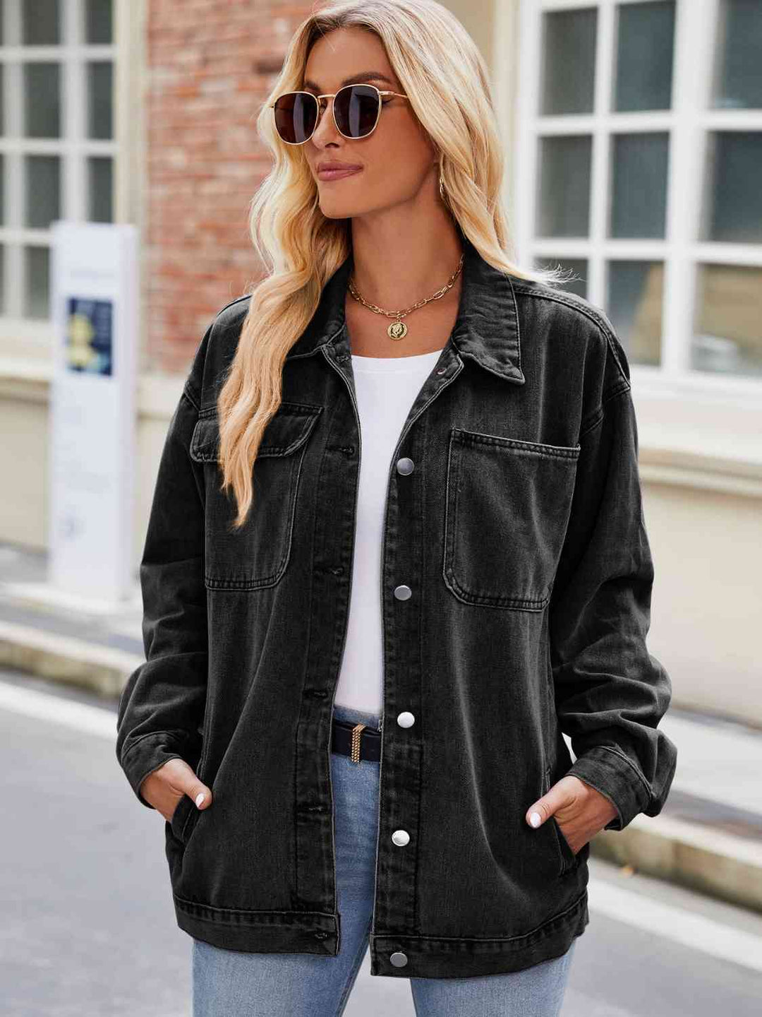 EB | Knopf-Down Denimjacke mit Taschen