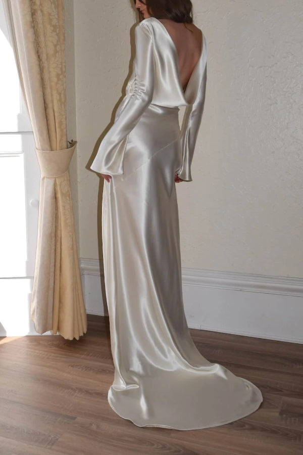 EB | Pearl Eden Satin Rückwärtig Offene Cowl Neck Gown Maxi Kleid