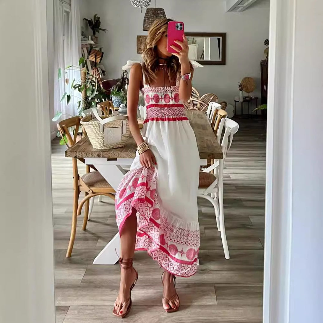 EB | Bohème-Kleid mit Schnürsenkeln bedruckt