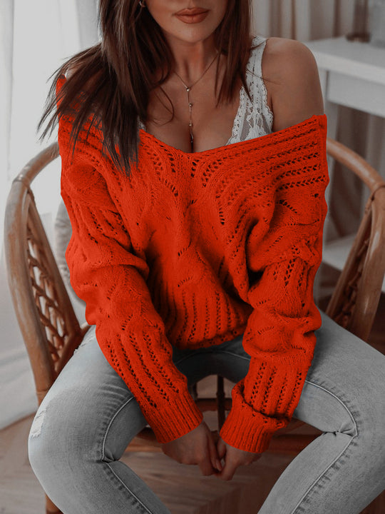 Damen modischer Strickpullover mit einzigartigem Lochdesign und weitem Schnitt EB