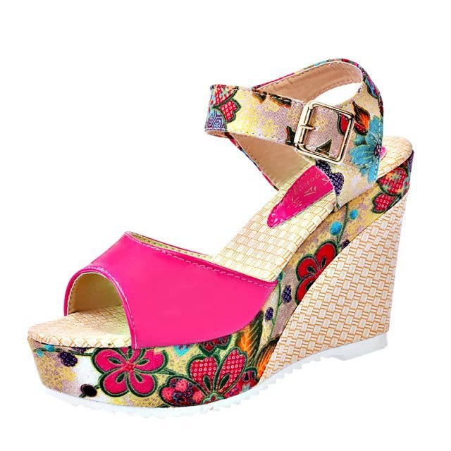 Damen Wedge-Sandalen mit floralem Design und komfortabler Schnalle EB