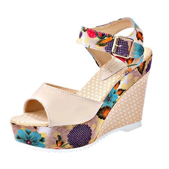 Damen Wedge-Sandalen mit floralem Design und komfortabler Schnalle EB